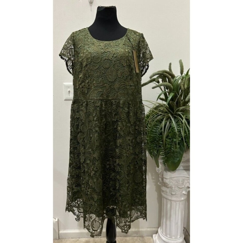 NWT Maree Pour Toi Womens Olive Green Lace Fit Flare‎ Mini Dress Sz 14